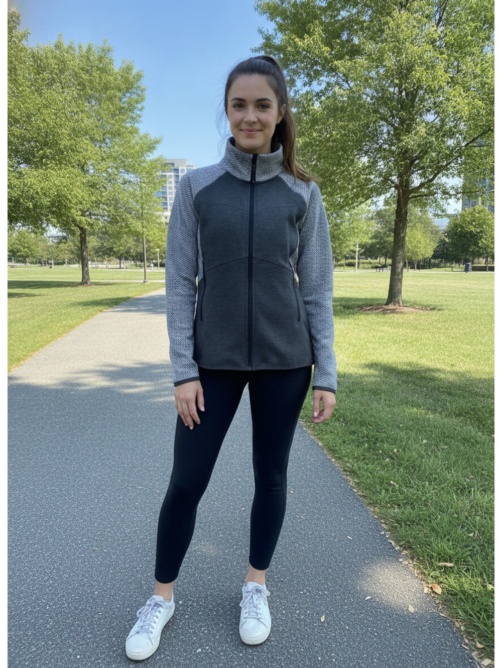 Champion Women's Medium Full-Zip Athletic Jacket with Thumb Holes, Gray and Char